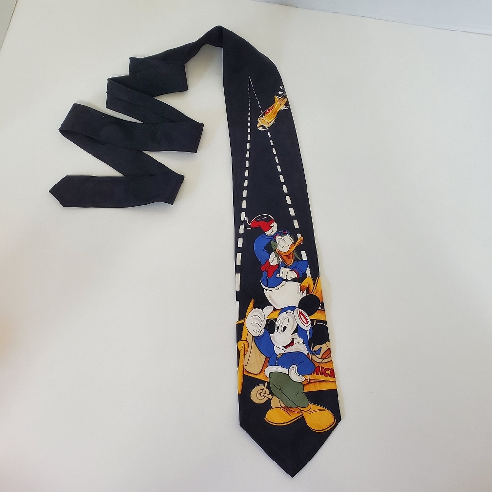Vintage Mickey Unlimited Disney Silk Tie with Airplane, Mickey Mouse Donald Duck